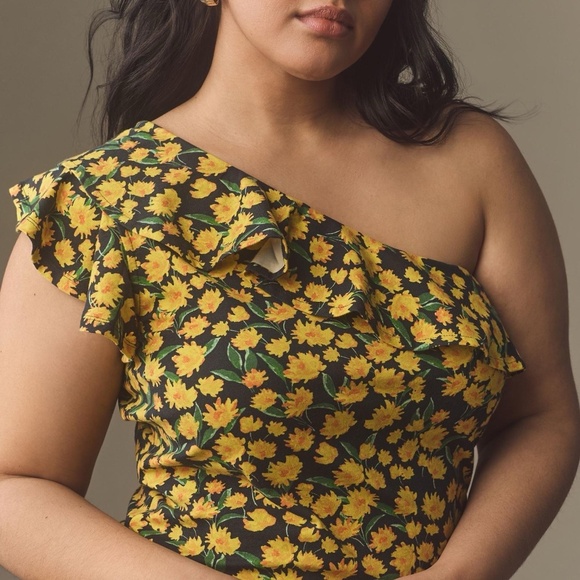 NWT Anthropologie Maeve Floral One-Shoulder Ruffle Top Large - Picture 13 of 14